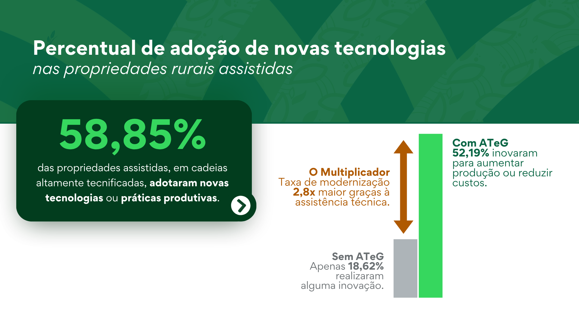 Figura 4 – Percentual de adoção de novas tecnologias nas propriedades rurais assistidas.