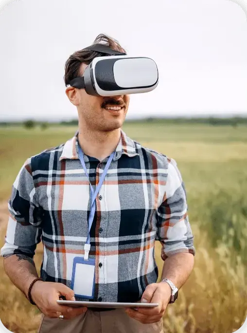 homem usando óculos de realidade virtual